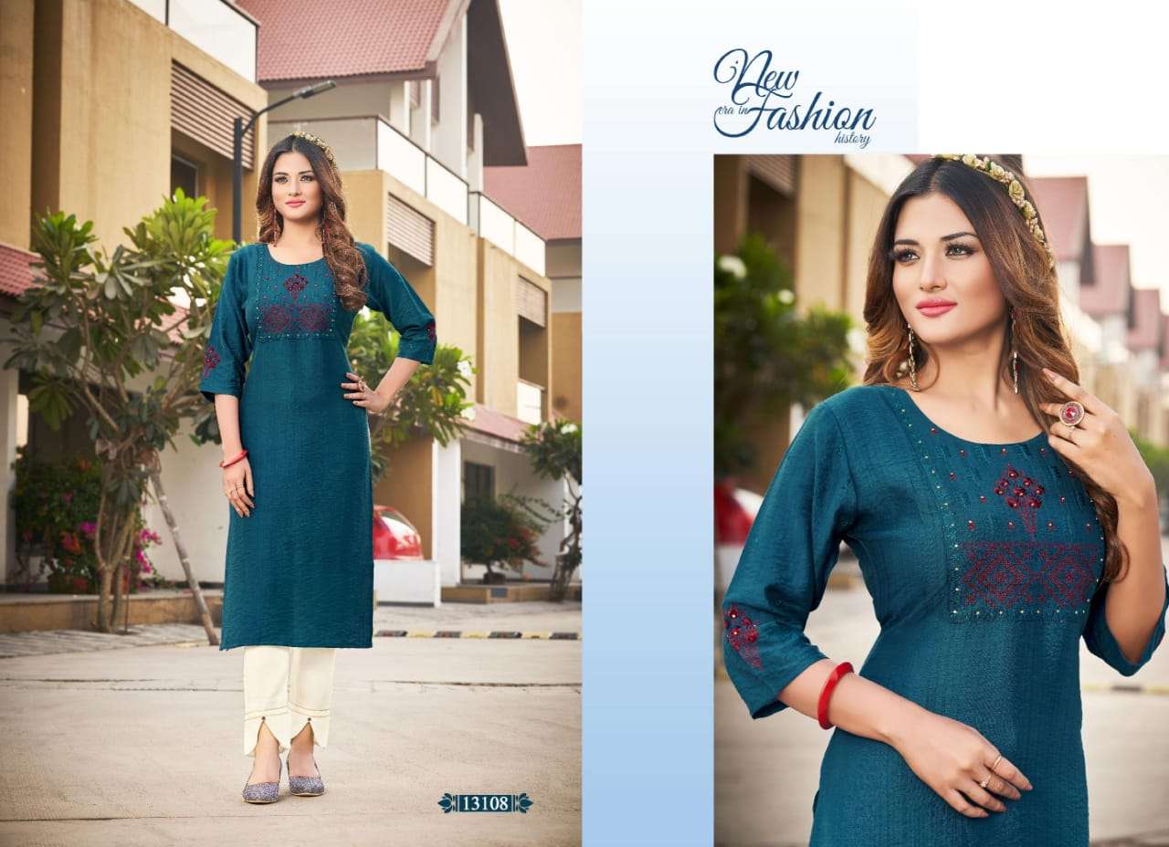 Kalaroop By Kajree-Score-Rayon-Embroidery-HandWork-Kurti-13108